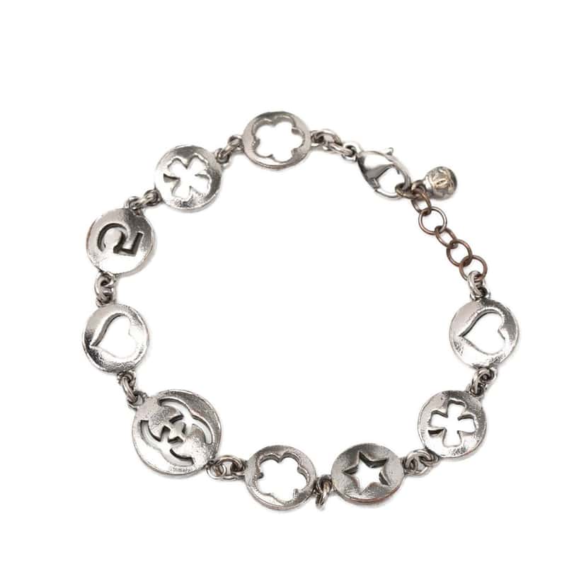 Chanel CC Plated No. 5 Cutout Charms Chain Bracelet Silver Metal Very good condition - Back View