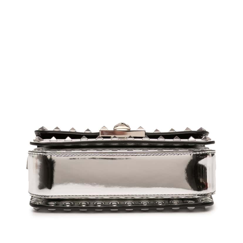 Valentino Small Mirror Calfskin Rockstud23 Shoulder Bag Silver Leather Very good condition - Inside View