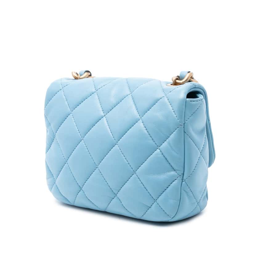 Chanel Mini Quilted Lambskin Lacquered Chain Flap Blue Leather Very good condition - Back View