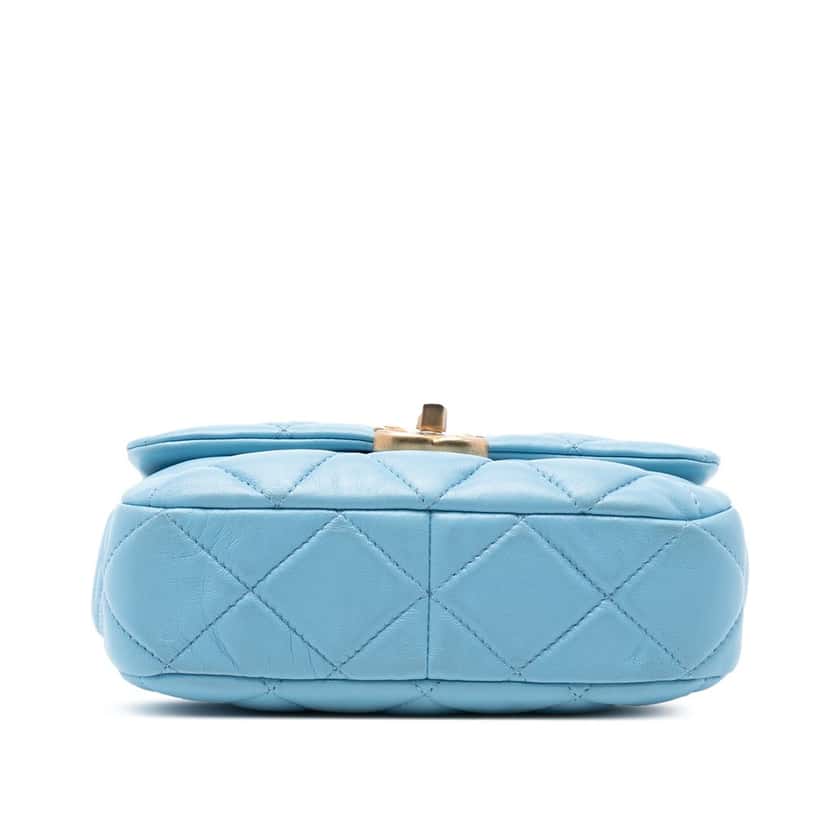 Chanel Mini Quilted Lambskin Lacquered Chain Flap Blue Leather Very good condition - Inside View