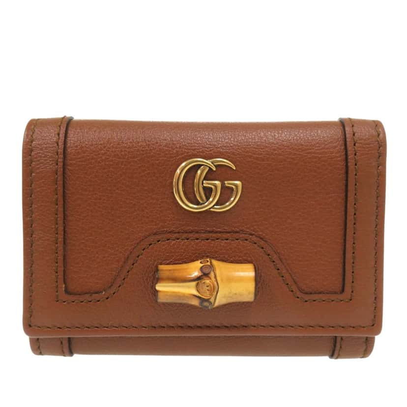 Gucci Grained Calfskin Diana Bamboo Compact Wallet Brown Leather Very good condition - Front View