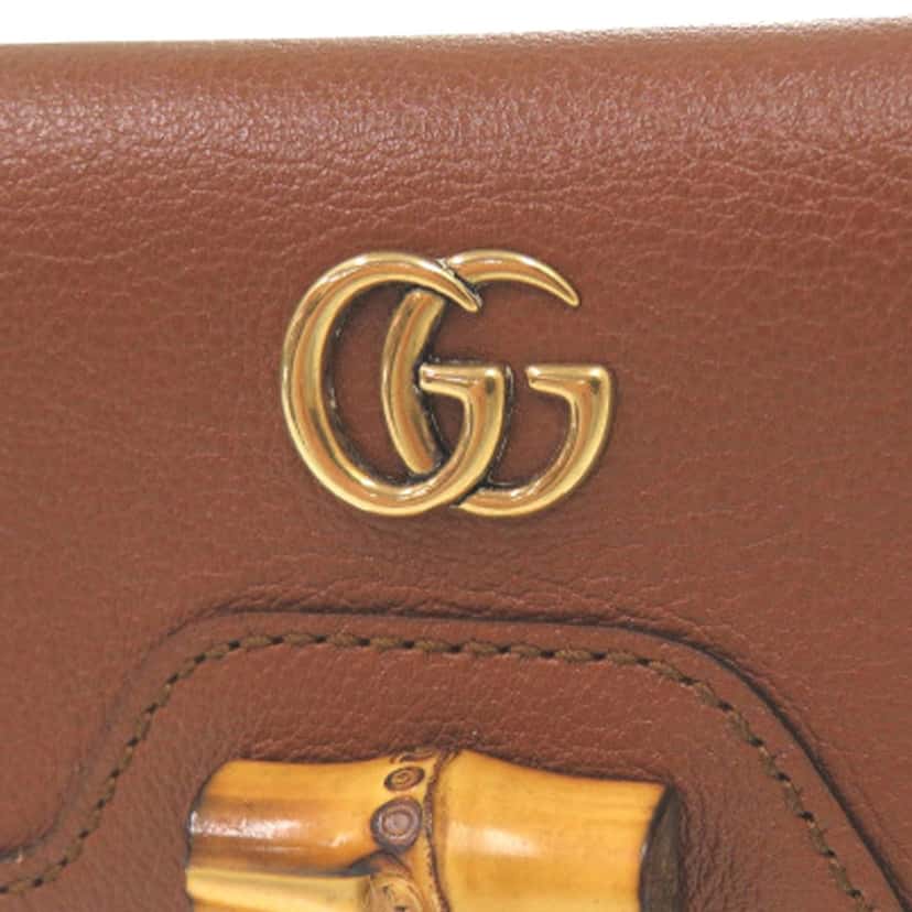 Gucci Grained Calfskin Diana Bamboo Compact Wallet Brown Leather Very good condition - Box View