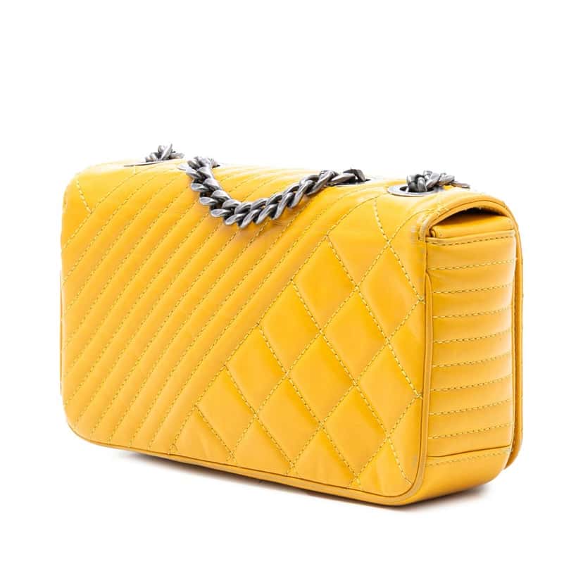 Chanel Small Glazed Calfskin Coco Boy Flap Yellow Leather Very good condition - Back View