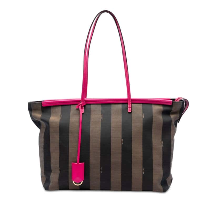 Fendi Medium Pequin Canvas Roll Tote Brown Very good condition - Front View