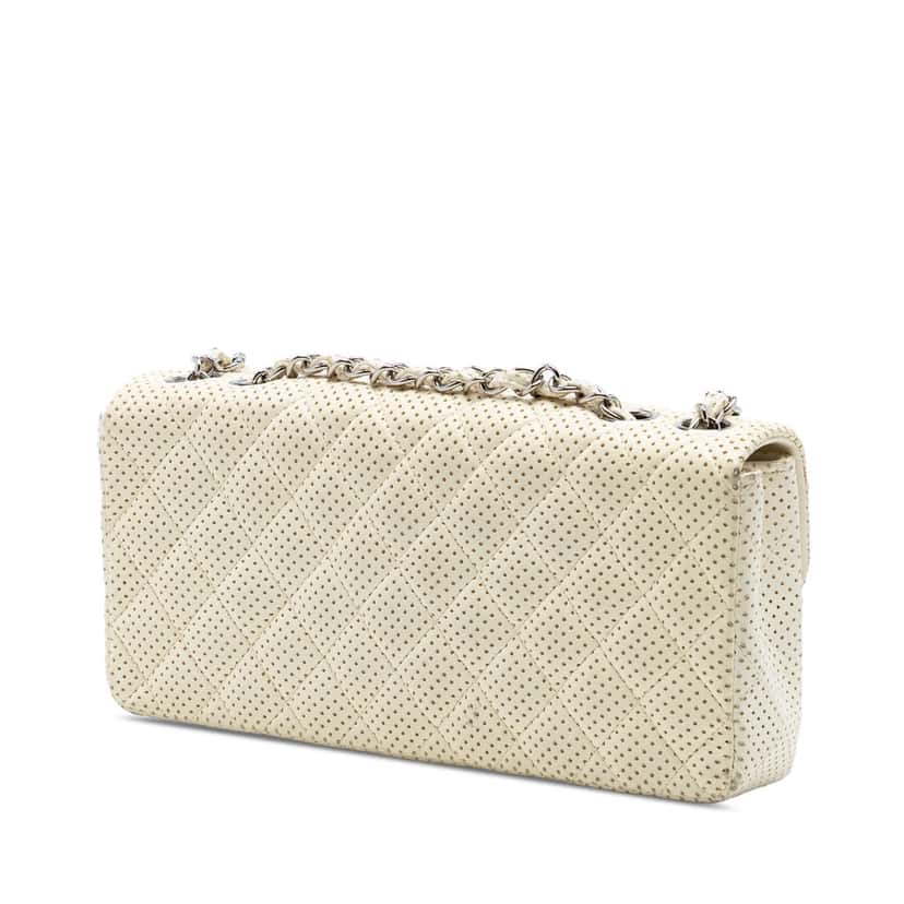 Chanel Classic Perforated Lambskin East West Flap White Leather Very good condition - Back View