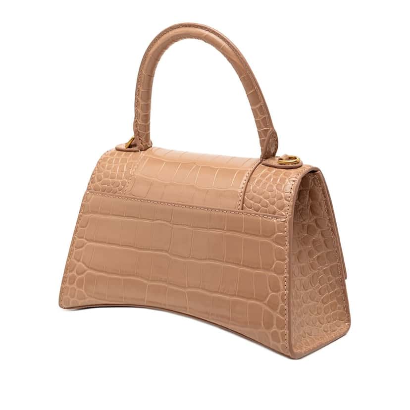 Balenciaga Small Croc Embossed Hourglass Top Handle Bag Brown Leather Very good condition - Back View