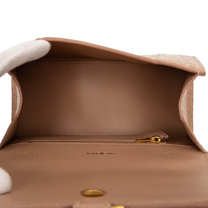 Balenciaga Small Croc Embossed Hourglass Top Handle Bag Brown Leather Very good condition - Model View