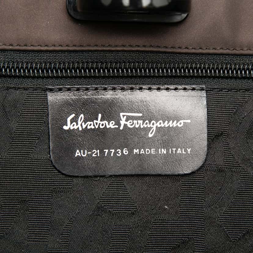 Ferragamo Nylon Gancini Tote Brown Very good condition - Box View