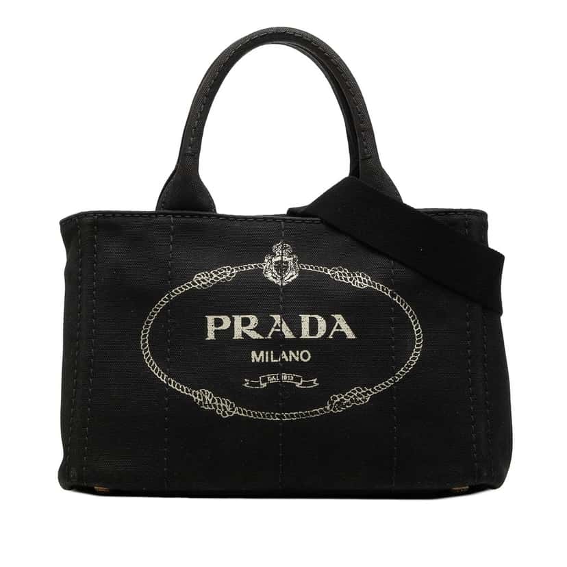 Prada Small Canvas Canapa Logo Satchel Black Very good condition - Front View