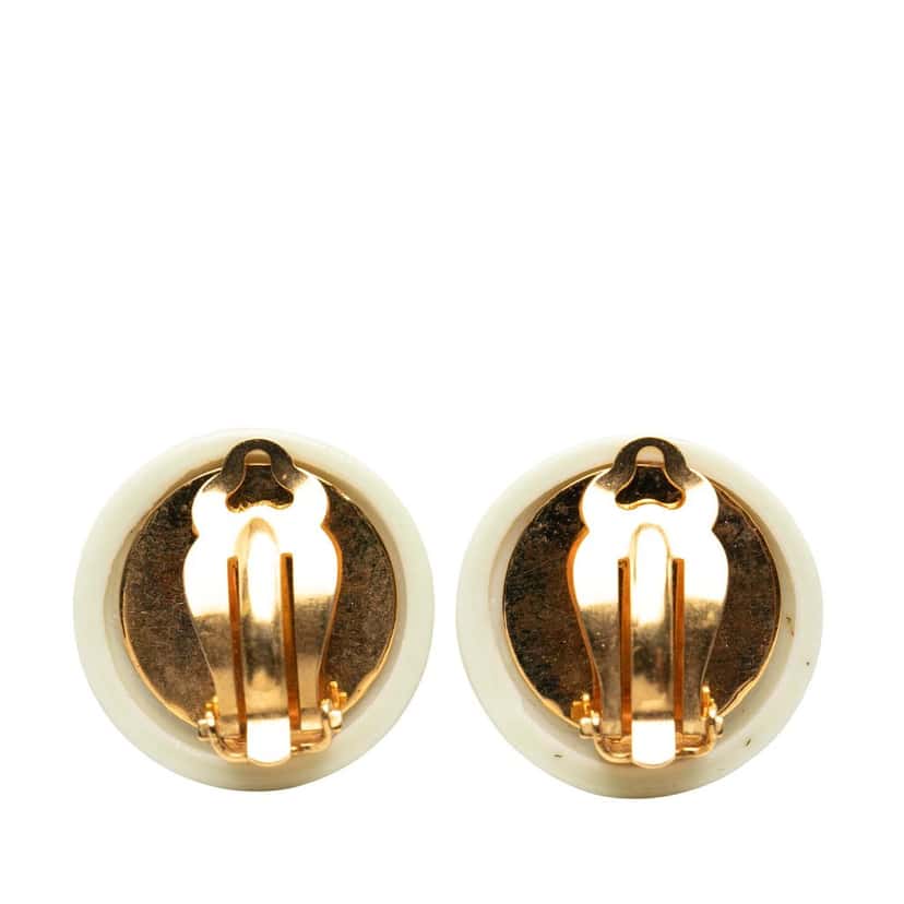 Chanel CC Resin and Gold Plated Round Clip on Earrings Green Plastic Very good condition - Back View