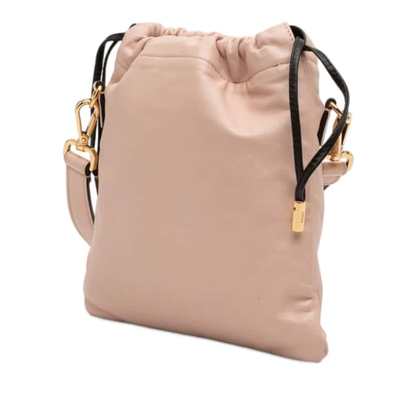 Fendi Small Calfskin Roma Drawstring Crossbody Pink Leather Very good condition - Back View