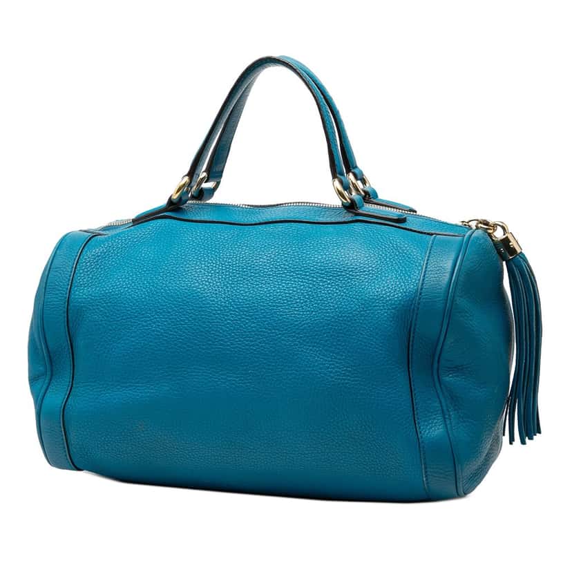 Gucci Medium Pebbled Calfskin Soho Boston Bag Blue Leather Very good condition - Back View