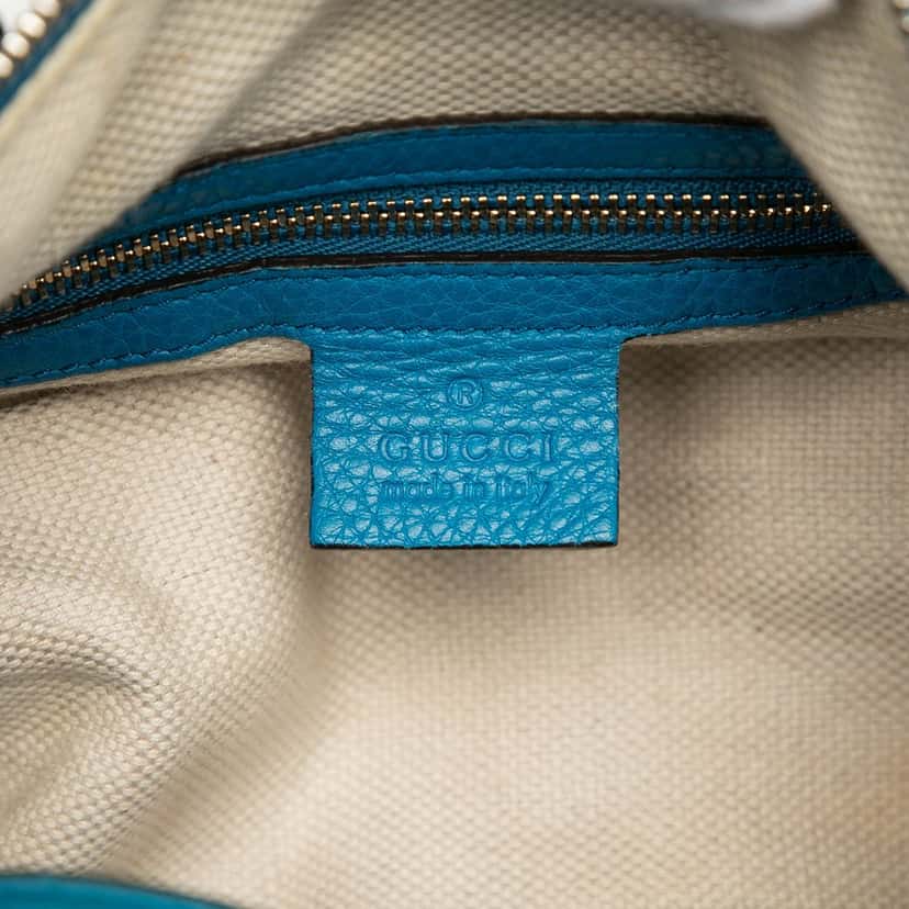 Gucci Medium Pebbled Calfskin Soho Boston Bag Blue Leather Very good condition - Box View
