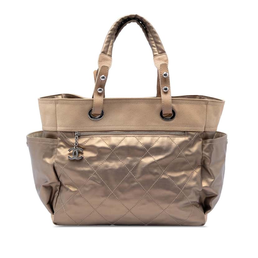 Chanel Large Quilted Coated Canvas Paris Biarritz Tote Gold Very good condition - Front View