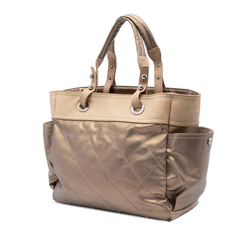 Chanel Large Quilted Coated Canvas Paris Biarritz Tote Gold Very good condition - Back View