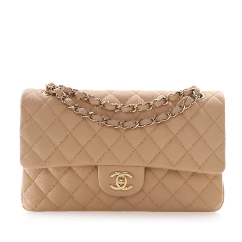 Chanel Medium Classic Caviar Double Flap Beige Leather Very good condition - Front View