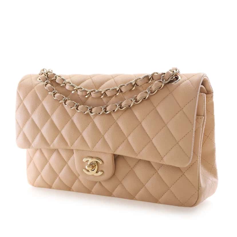 Chanel Medium Classic Caviar Double Flap Beige Leather Very good condition - Back View