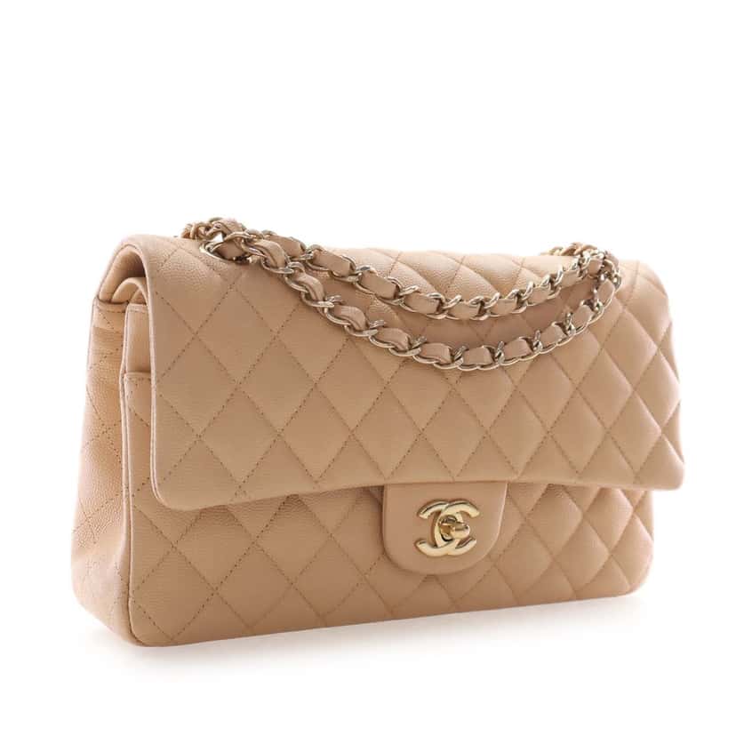 Chanel Medium Classic Caviar Double Flap Beige Leather Very good condition - Inside View