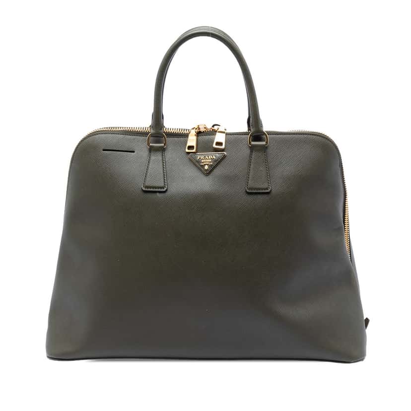 Prada Extra Large Saffiano Lux Promenade Satchel Green Leather Very good condition - Front View