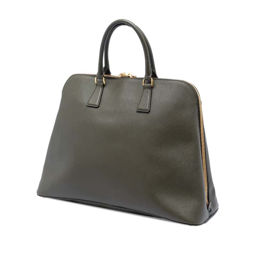 Prada Extra Large Saffiano Lux Promenade Satchel Green Leather Very good condition - Back View