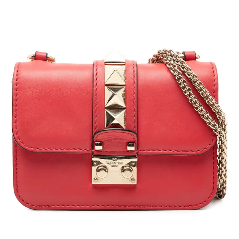 Valentino Mini Leather Rockstud Glam Lock Crossbody Red Leather Very good condition - Front View