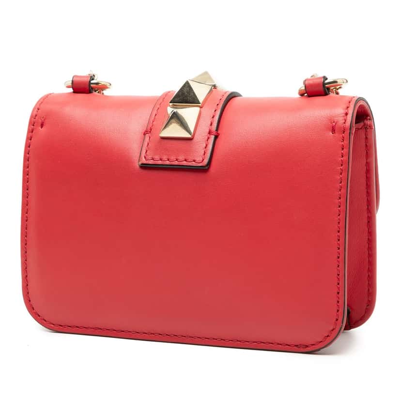 Valentino Mini Leather Rockstud Glam Lock Crossbody Red Leather Very good condition - Back View