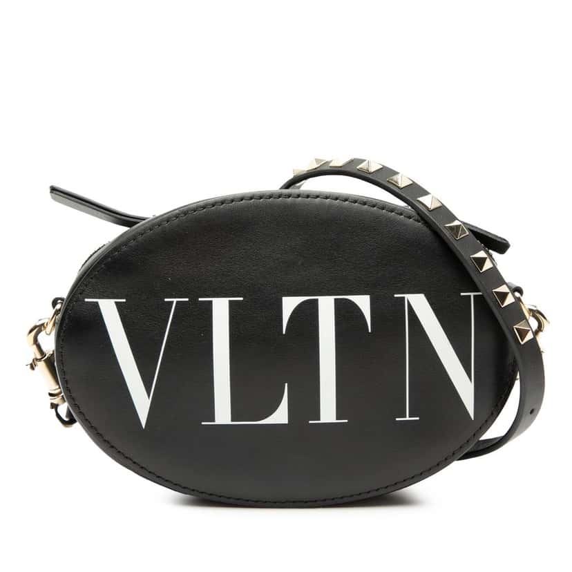 Valentino Calfskin Rockstud VLTN Oval Crossbody Black Leather Very good condition - Front View