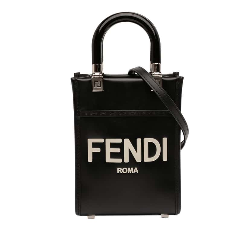 Fendi Mini Leather Sunshine Shopper Tote Black Leather Very good condition - Front View