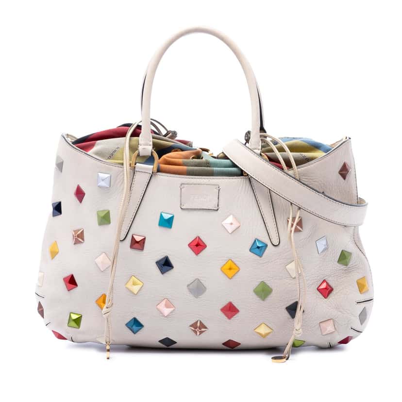 Fendi Medium Studded Milk Calfskin B Fab Satchel White Leather Very good condition - Front View