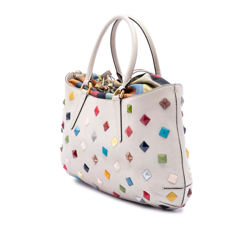 Fendi Medium Studded Milk Calfskin B Fab Satchel White Leather Very good condition - Back View