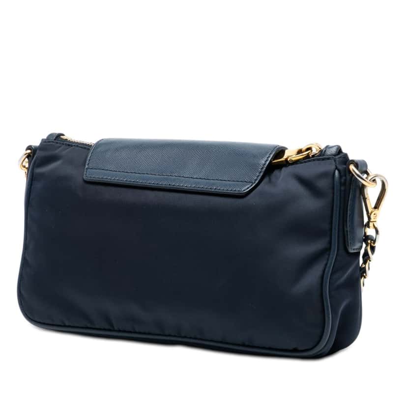 Prada Saffiano Trimmed Tessuto Chain Crossbody Blue Very good condition - Back View