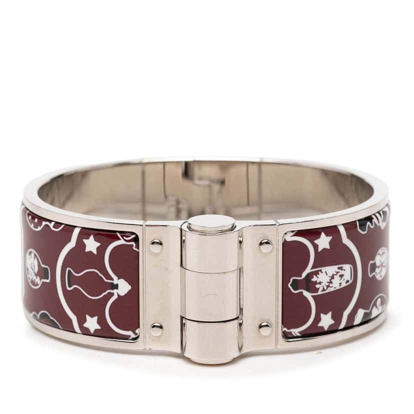 Hermès Wide Enamel Tropical Club Flacons Bandana Hinged Bangle 60 Red Very good condition - Front View