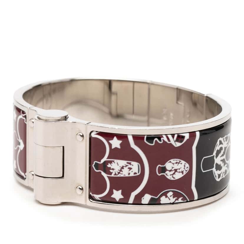 Hermès Wide Enamel Tropical Club Flacons Bandana Hinged Bangle 60 Red Very good condition - Back View