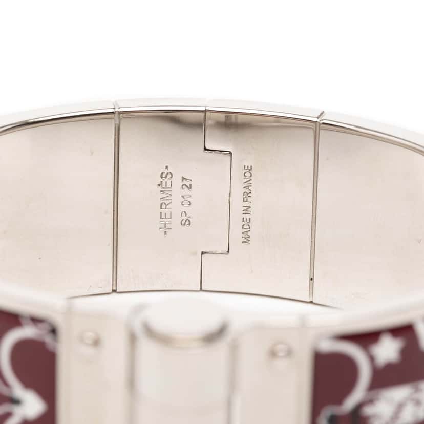 Hermès Wide Enamel Tropical Club Flacons Bandana Hinged Bangle 60 Red Very good condition - Model View