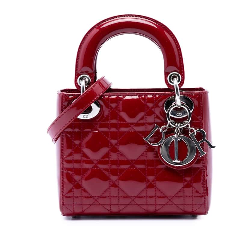 Dior Mini Patent Cannage Lady Dior Red Leather Very good condition - Front View