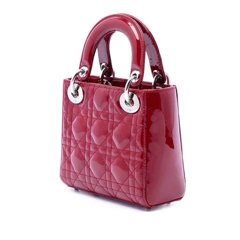 Dior Mini Patent Cannage Lady Dior Red Leather Very good condition - Back View
