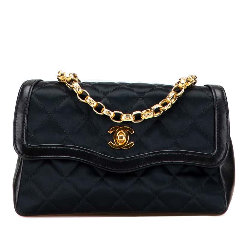 Chanel CC Quilted Satin Bijoux Chain Single Flap Black Very good condition - Front View