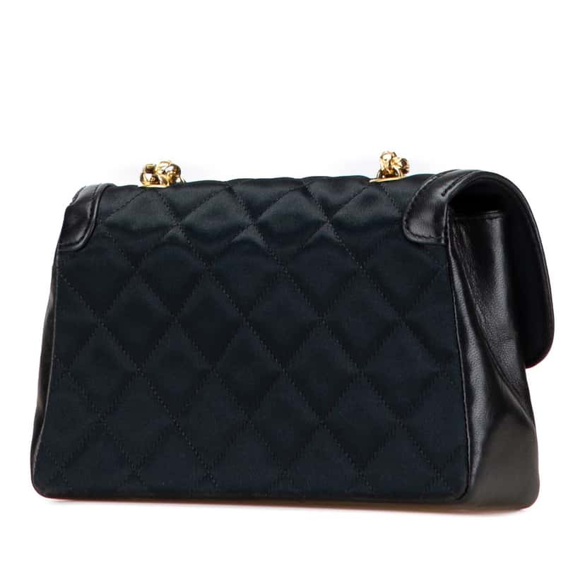 Chanel CC Quilted Satin Bijoux Chain Single Flap Black Very good condition - Back View
