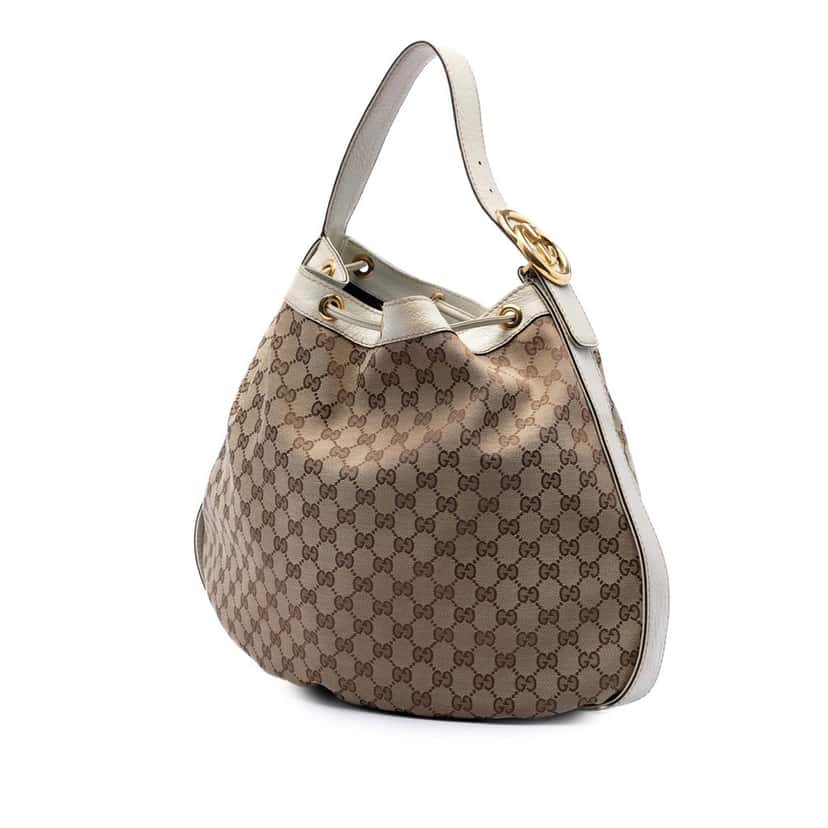 Gucci GG Canvas Interlocking Icon Drawstring Hobo Beige Very good condition - Back View