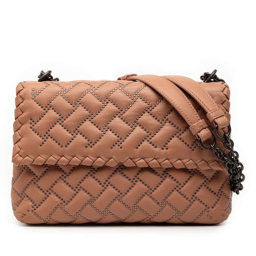 Bottega Veneta Small Nappa Intrecciato Studded Olimpia Shoulder Bag Brown Leather Very good condition - Front View