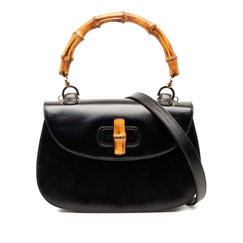 Gucci Calfskin Bamboo Night Black Leather Very good condition - Front View