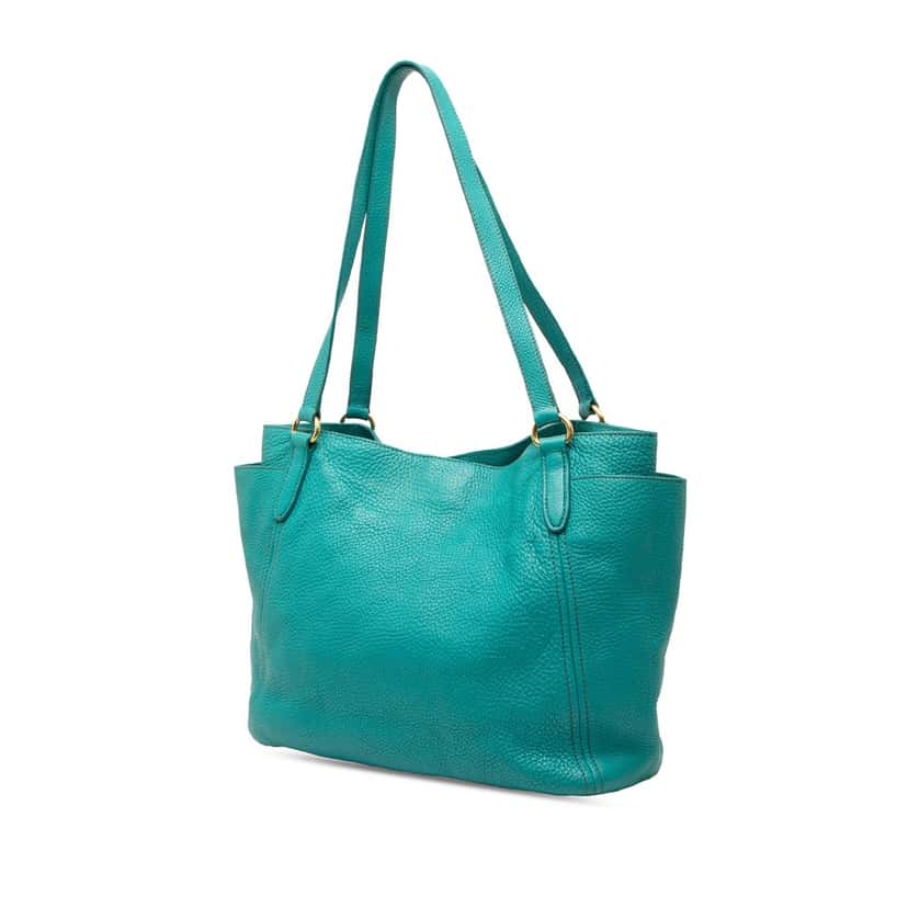 Prada Vitello Daino Side Pocket Tote Blue Leather Very good condition - Back View