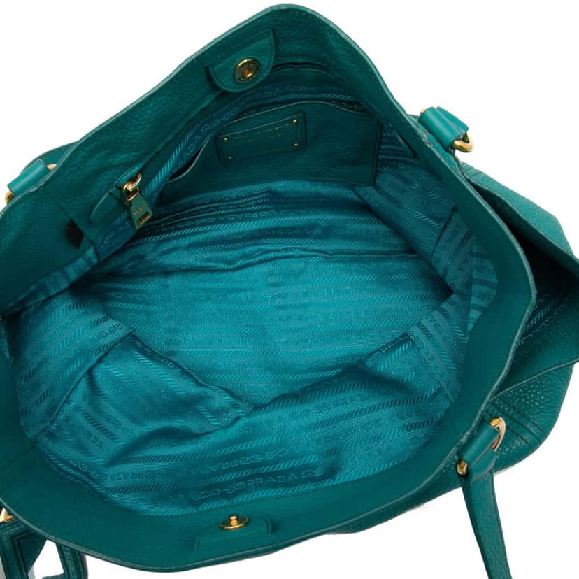 Prada Vitello Daino Side Pocket Tote Blue Leather Very good condition - Model View