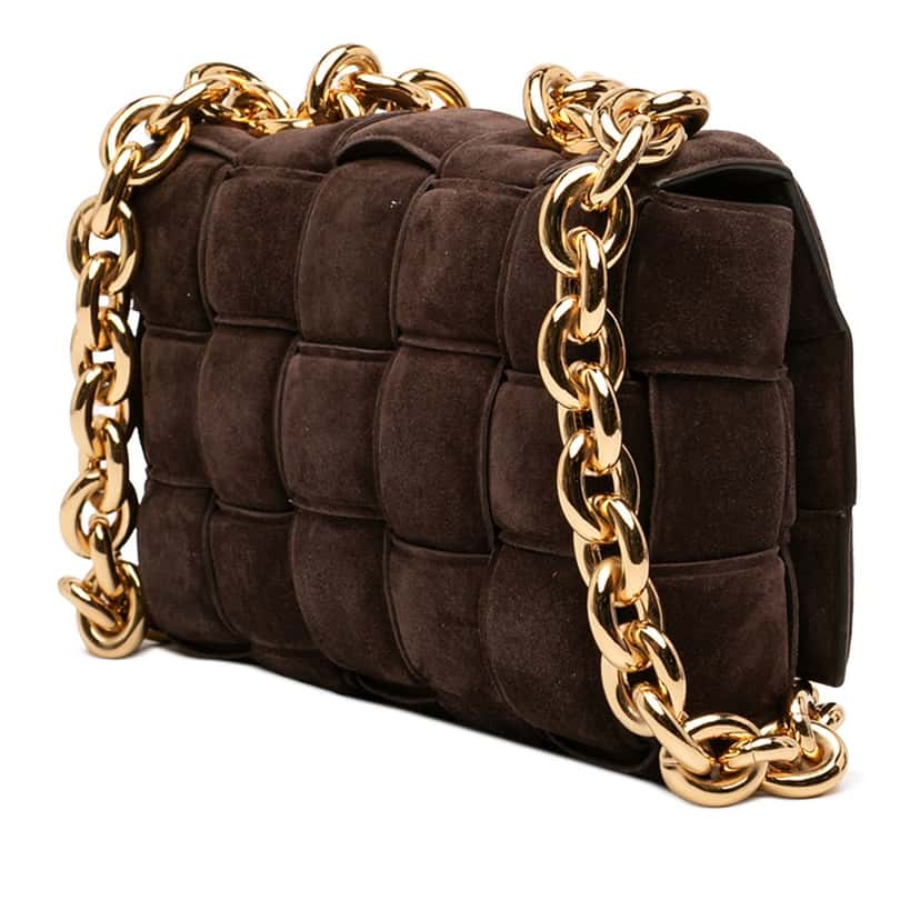 Bottega Veneta Suede Intrecciato Padded Chain Cassette Satchel Brown Leather Very good condition - Back View