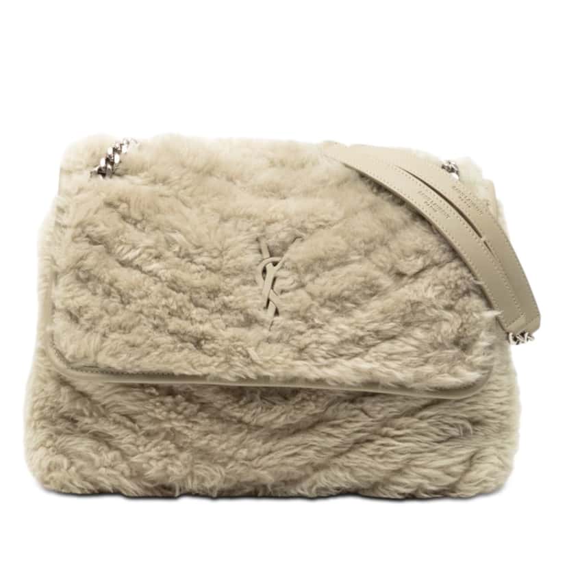 Saint Laurent Medium Shearling Niki Shoulder Bag Brown Very good condition - Front View