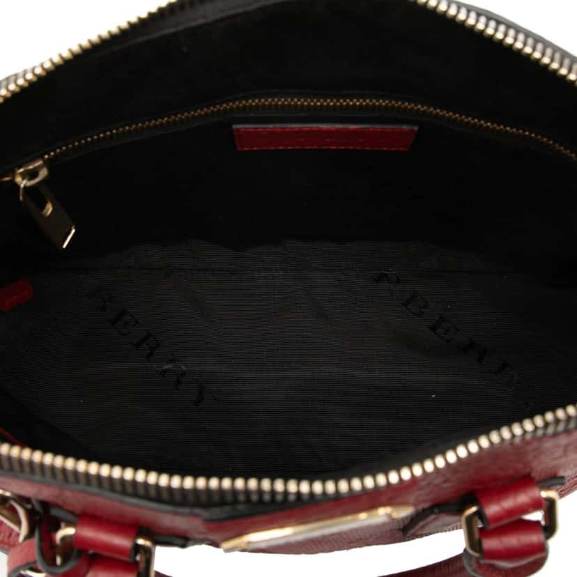 Burberry Small Heritage Grain Check Embossed Leather Orchard Bowling Bag Red Leather Very good condition - Model View
