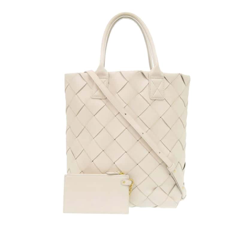 Bottega Veneta Lambskin Maxi Intrecciato Cabat Tote 30 White Leather Very good condition - Front View