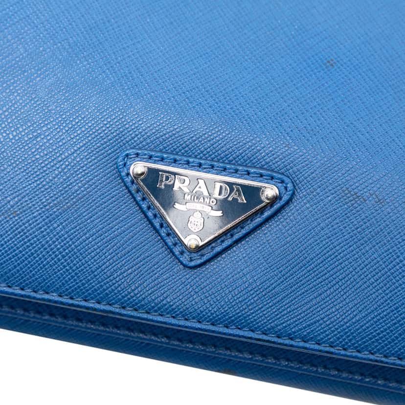 Prada Saffiano Cuir Travel Front Zip Pocket Briefcase Blue Leather Very good condition - Box View