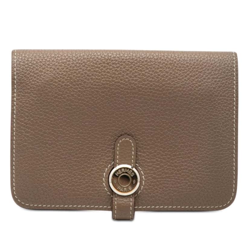 Hermès Togo Dogon Compact Wallet Brown Leather Very good condition - Front View