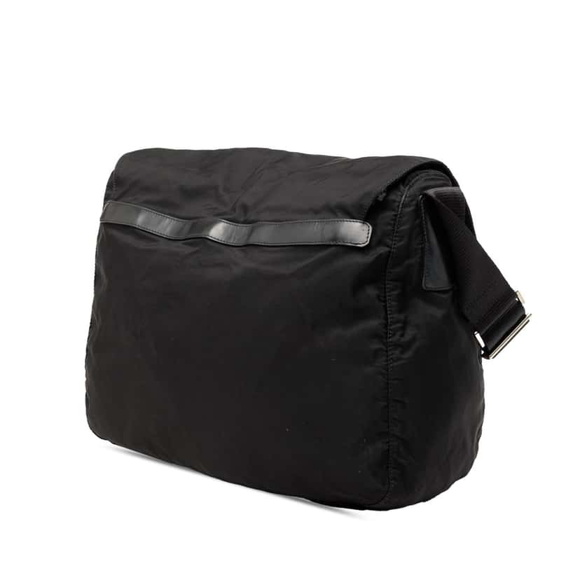 Prada Tessuto Zip Double Buckle Messenger Bag Black Good condition - Back View